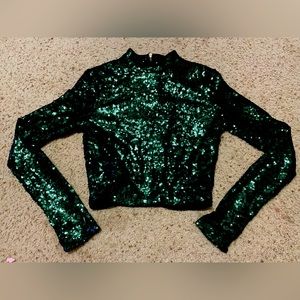 Sparkly green long sleeve cropped shirt